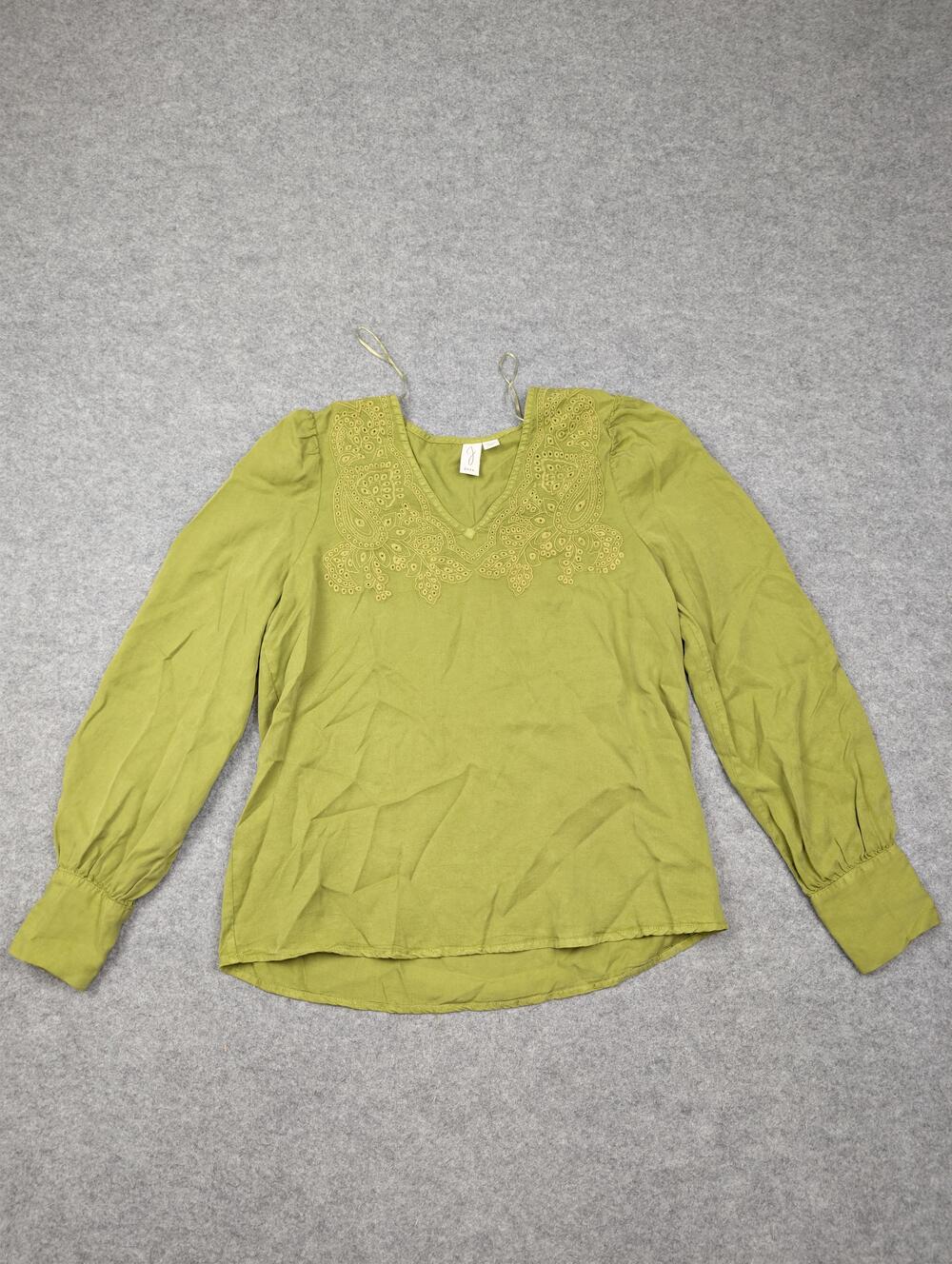 Joie Blouse Womens XS Green Embroidered V Neck Long Sleeve Tunic Boho Top
